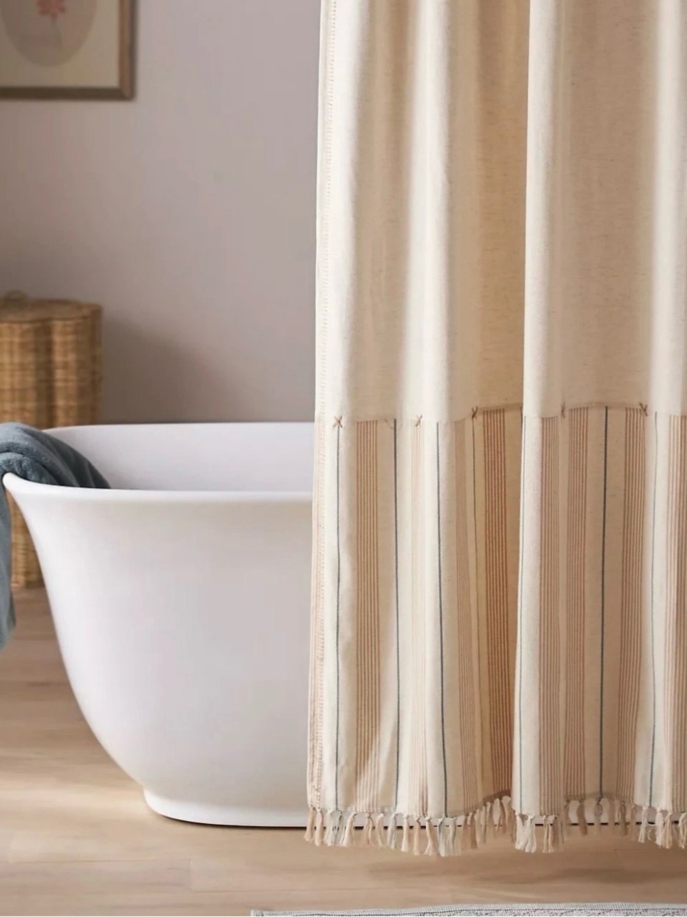NEW Anthropologie Louie Shower Curtain Cotton Linen Tassel Hem 72” NWT Cream